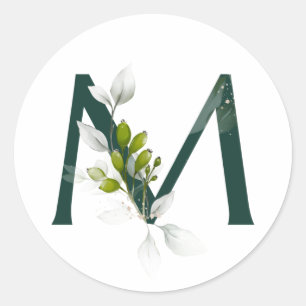 Winterferien MONOGRAM grüner Buchstabe Beeren   Runder Aufkleber