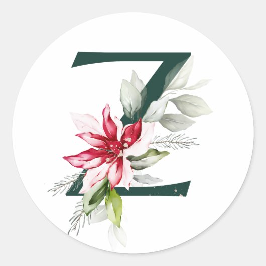 Winterferien MONOGRAM Rote Poinsettia Beeren C Runder Aufkleber (Vorderseite)