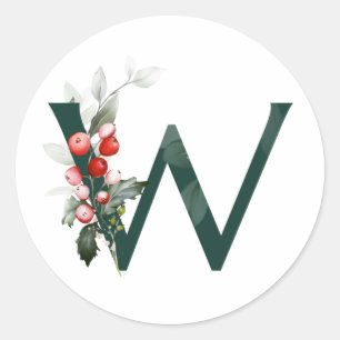 Winterferien MONOGRAM Rote Poinsettia Beeren C Runder Aufkleber