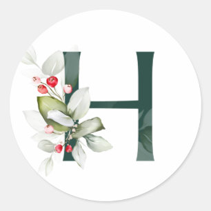 Winterferien MONOGRAM Rote Poinsettia Beeren C Runder Aufkleber