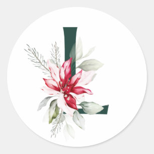 Winterferien MONOGRAM Rote Poinsettia Beeren C Runder Aufkleber
