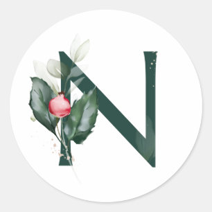 Winterferien MONOGRAMM rote Poinsettien-Beeren  C Runder Aufkleber