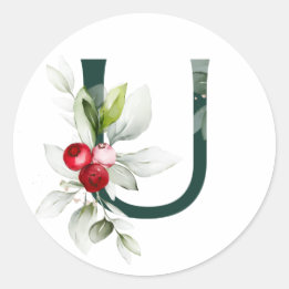 Winterferien MONOGRAMM rote Weihnachtssternbeeren Runder Aufkleber