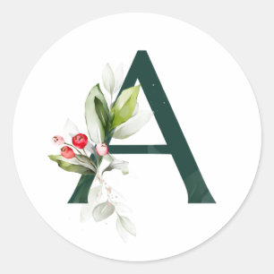 Winterferien MONOGRAMM rote Weihnachtssternbeeren  Runder Aufkleber