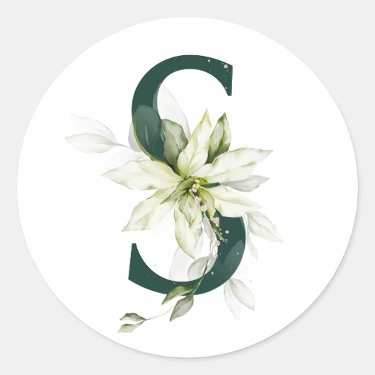 Winterferien MONOGRAMM weiße Poinsettie Runder Aufkleber (Vorderseite)