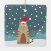 Winterferien Weihnachtsmannmütze Katze schneebedec Keramikornament (Rückseite)