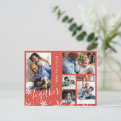 Winterferienfamilie 5 Foto Collage Schneeflocken Postkarte (Stehend Vorderseite)