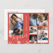 Winterferienfamilie 5 Foto Collage Schneeflocken Postkarte (Vorne/Hinten)