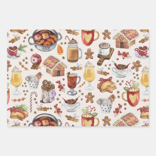 Winterfeste Getränke und Desserts Geschenkpapier Set (Vorderseite 3)