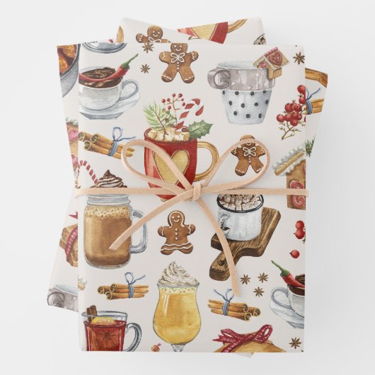 Winterfeste Getränke und Desserts Geschenkpapier Set (Beispiel)