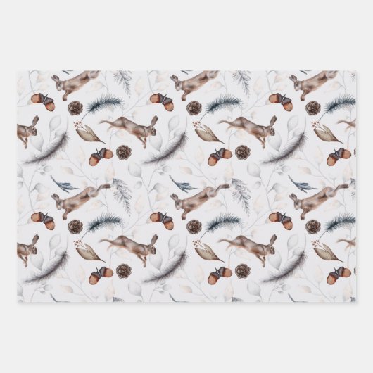 Winterfeste Kaninchen Geschenkpapier Set (Vorderseite)