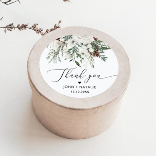 Winterfestes Blattwerk immergrüne Hochzeit Runder Aufkleber