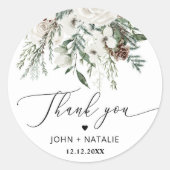 Winterfestes Blattwerk immergrüne Hochzeit Runder Aufkleber (Vorderseite)
