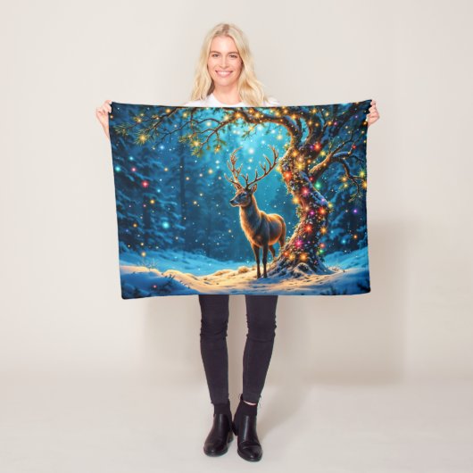 Winterfestliche niedliche Hirsche Weihnachtswald Fleecedecke (Beispiel)
