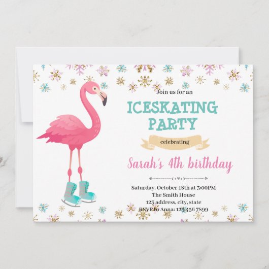 Winterflamingo Eis Skaten Party Einladung (Vorderseite)