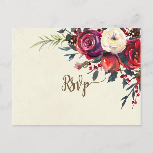 Winterflorale Hochzeit Rsvp Postkarte (Vorderseite)