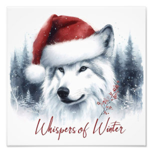 Winterflüster - Watercolor Wolf in Weihnachtsmannm Fotodruck