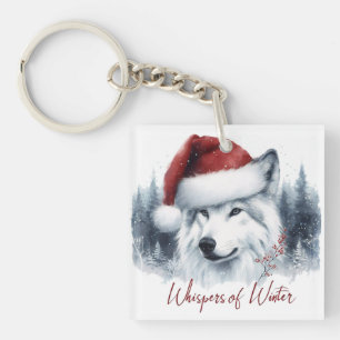 Winterflüster - Watercolor Wolf in Weihnachtsmannm Schlüsselanhänger
