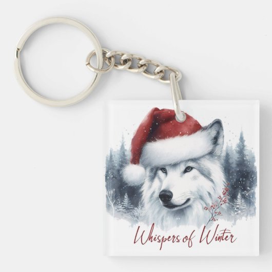 Winterflüster - Watercolor Wolf in Weihnachtsmannm Schlüsselanhänger (Vorderseite)