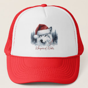 Winterflüster - Watercolor Wolf in Weihnachtsmannm Truckerkappe