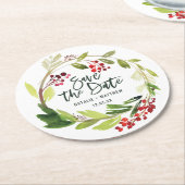 Winterfolien Save the Date Runder Pappuntersetzer (Angewinkelt)