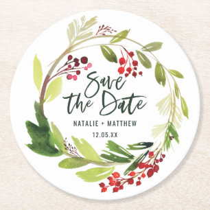 Winterfolien Save the Date Runder Pappuntersetzer