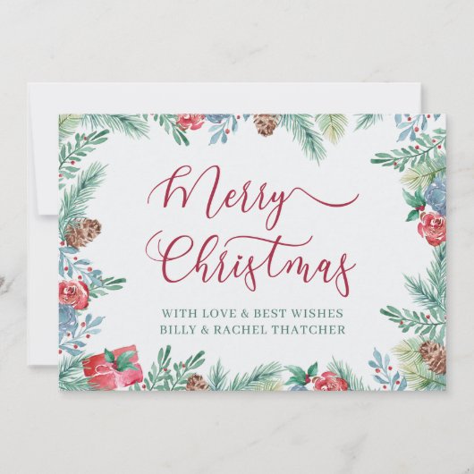 Winterfolien und Kiefernkronengrenze Feiertagskarte (Vorderseite)