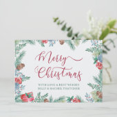 Winterfolien und Kiefernkronengrenze Feiertagskarte (Stehend Vorderseite)