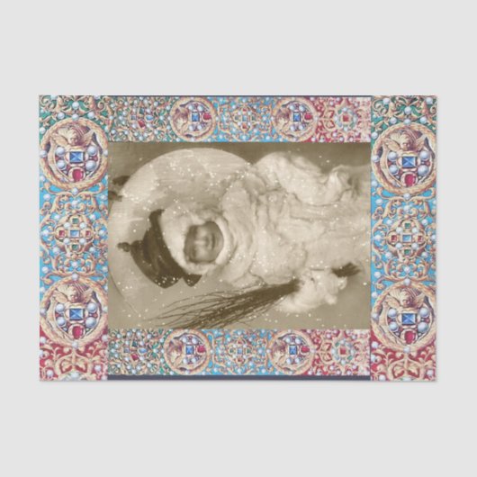 WINTERFOTOVORLAGE, ANGELN, WERTVOLLE JEWELS, GEMS SEIDENPAPIER (Vorderseite)