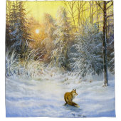 Winterfox Sonnenuntergang Landschaft. Duschvorhang (Vorderseite)
