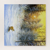 Winterfox Sonnenuntergang Landschaft. Puzzle (Horizontal)