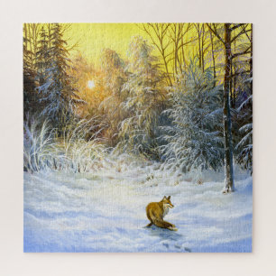 Winterfox Sonnenuntergang Landschaft. Puzzle
