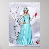 Winterfrau mit Kardinal Birds Fantasy Artwork Poster (Vorne)