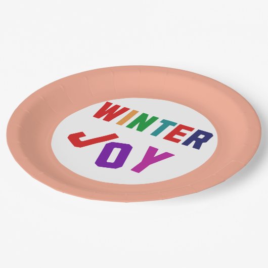 Winterfreude - Gemütliche, bunte Briefe Pappteller (Schrägansicht)