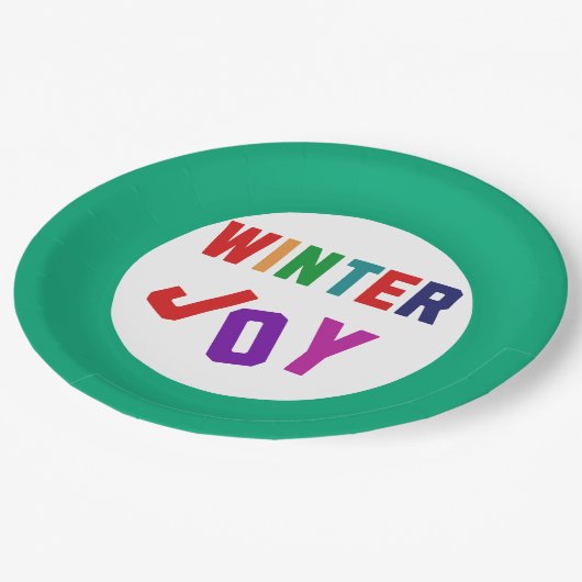 Winterfreude - Gemütliche, bunte Briefe Pappteller (Schrägansicht)