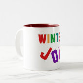 Winterfreude - Gemütliche, bunte Briefe Zweifarbige Tasse (Vorderseite Links)