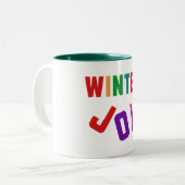 Winterfreude - Gemütliche, bunte Briefe Zweifarbige Tasse (Vorderseite Links)