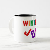 Winterfreude - Gemütliche, bunte Briefe Zweifarbige Tasse (Vorderseite Links)