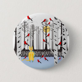 Winterfreude - Katze mit den Kardinälen von Schal- Button