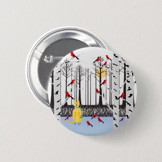 Winterfreude - Katze mit den Kardinälen von Schal- Button (Vorne & Hinten)