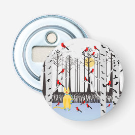 Winterfreude - Katze mit den Kardinälen von Schal- Flaschenöffner