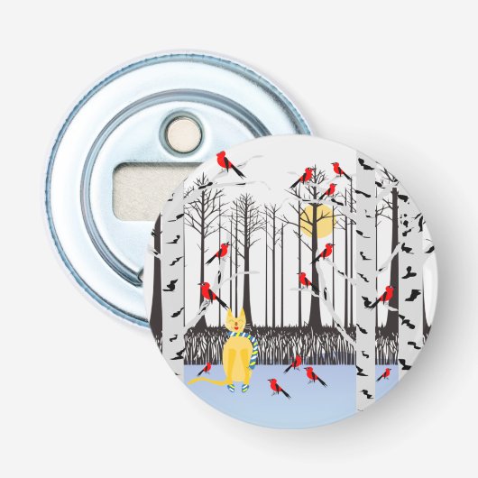 Winterfreude - Katze mit den Kardinälen von Schal- Flaschenöffner (Vorderseite)