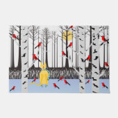 Winterfreude - Katze mit den Kardinälen von Schal- Fußmatte (Vorderseite)