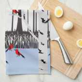 Winterfreude - Katze mit den Kardinälen von Schal- Geschirrtuch (Viertel Falte)