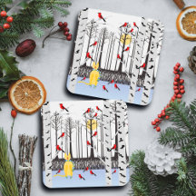 Winterfreude - Katze mit den Kardinälen von Schal-