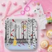 Winterfreude - Katze mit den Kardinälen von Schal- Pappteller (Party)