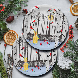 Winterfreude - Katze mit den Kardinälen von Schal- Pappteller