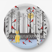 Winterfreude - Katze mit den Kardinälen von Schal- Pappteller (Vorderseite)