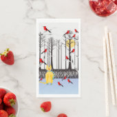 Winterfreude - Katze mit den Kardinälen von Schal- Serviette (Beispiel)