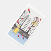 Winterfreude - Katze mit den Kardinälen von Schal- Serviette (Ecke)